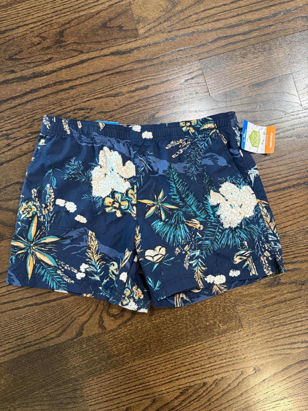 Navy Floral Women's Athletic Shorts with Elastic Waist